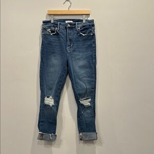Good American Blue Ankle Cropped Jeans with Distressed Details